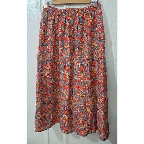 Vintage Silk Spirit Womens Medium 100% Silk  Paisley Maxi Skirt Pockets Orange - Picture 4 of 9
